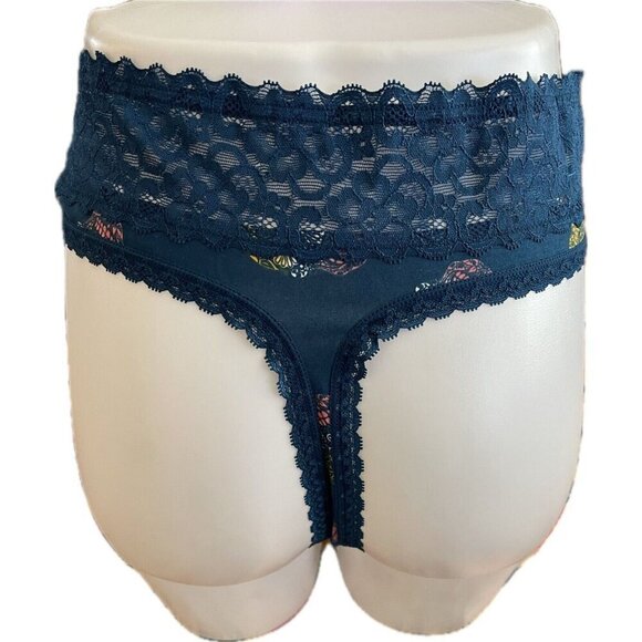 Torrid Plus 6 Teal Blue Calaveras Skull Print Wide Lace Waistband Thong Panties - Picture 4 of 6